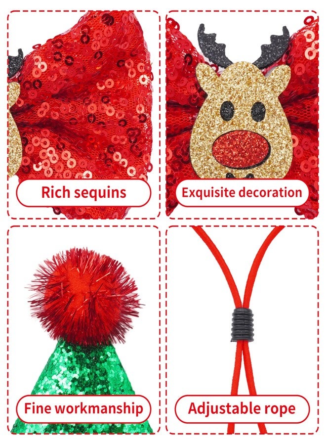 PET SHOW 4pcs Christmas Small Dogs Hats and Bowties Sets Red Green Holiday Cat Party Hat with Bow Ties Puppies Kittens Grooming Accessories Costumes (Christmas) - Image 3